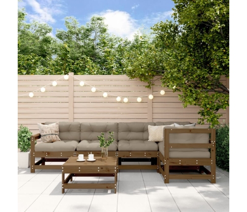 Juego muebles de jardín 6 piezas madera maciza pino marrón miel