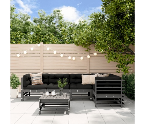 Mesa y taburetes altos jardín 6 pzas madera maciza de pino gris