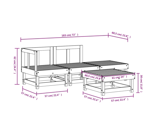 Juego de muebles de jardín 4 pzas madera maciza de pino blanco