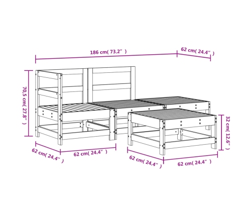 Juego de muebles de jardín 4 piezas madera maciza de pino