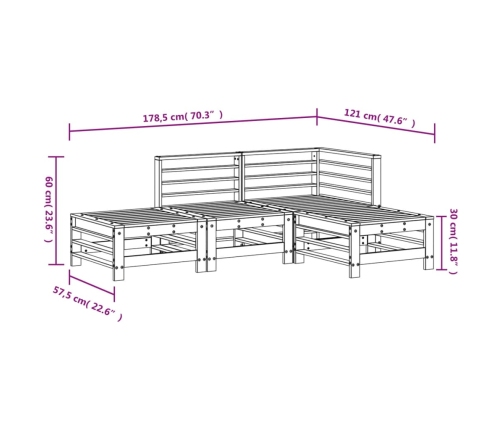 Juego de muebles de jardín 4 piezas madera maciza de pino