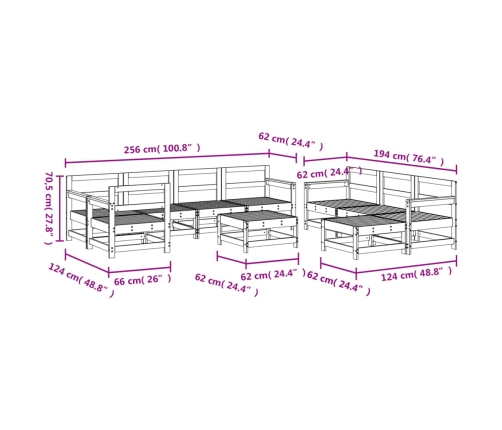 Juego de muebles de jardín 10 pzas madera maciza abeto Douglas