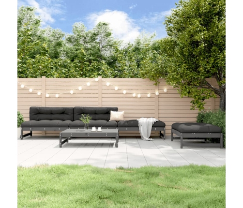 Juego de sofás de jardín 5 piezas madera maciza de pino gris