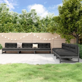 Mesa y taburetes altos jardín 6 pzas madera maciza de pino gris