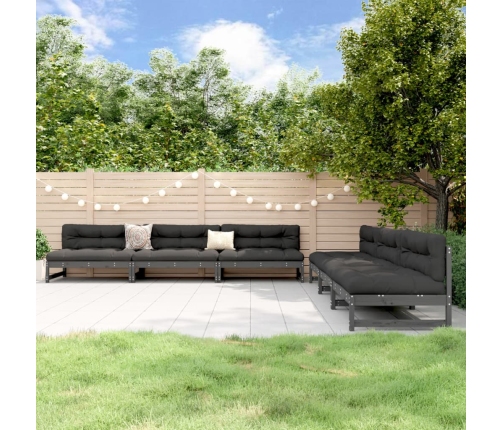 Mesa y taburetes altos jardín 6 pzas madera maciza de pino gris