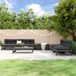 Mesa y taburetes altos jardín 6 pzas madera maciza de pino gris