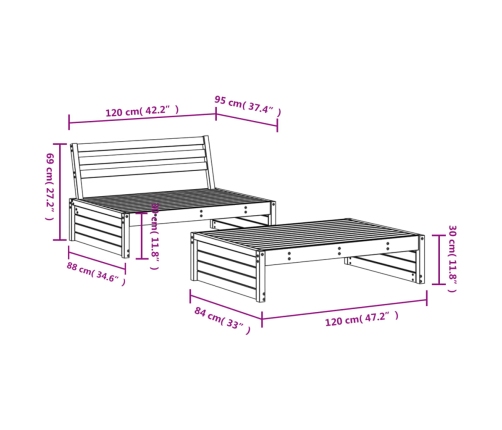 Juego de muebles de jardín 2 piezas madera maciza de pino