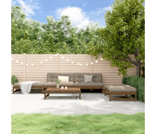 Juego de sofás de jardín 5 pzas madera maciza pino marrón miel
