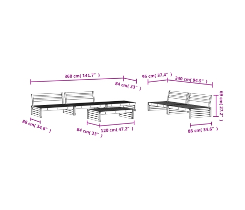 Mesa y taburetes altos jardín 6 pzas madera maciza de pino gris