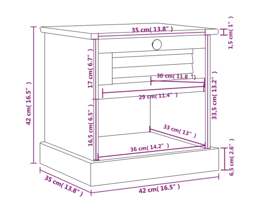 Mesita de noche VIGO madera maciza de pino 42x35x42 cm