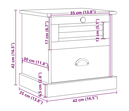 Mesita de noche VIGO madera maciza de pino 42x35x42 cm