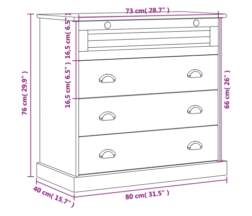 Cómoda VIGO madera maciza pino 80x40x76 cm