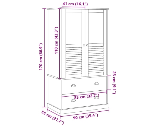 Armario VIGO madera maciza de pino 90x55x170 cm