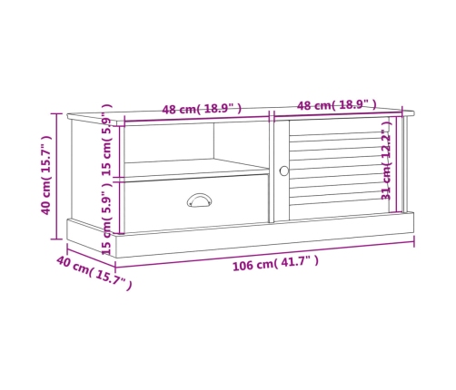 Mueble para TV VIGO madera maciza de pino 106x40x40 cm