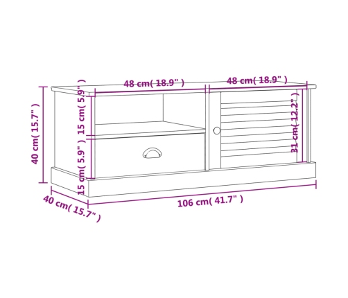 Mueble para TV VIGO madera maciza de pino blanco 106x40x40 cm