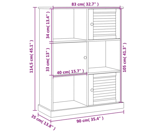 Librería VIGO madera maciza de pino gris 90x35x114,5 cm