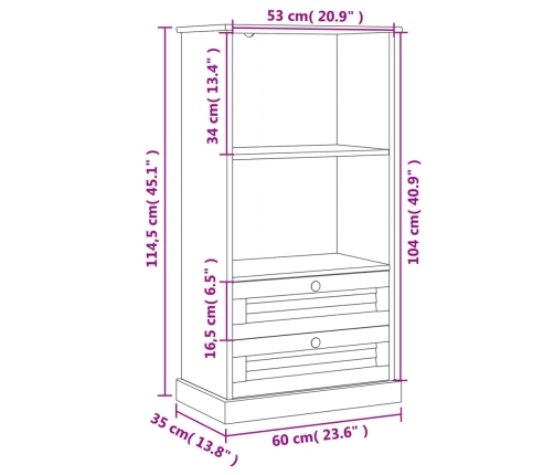 Librería VIGO madera maciza de pino 60x35x114,5 cm