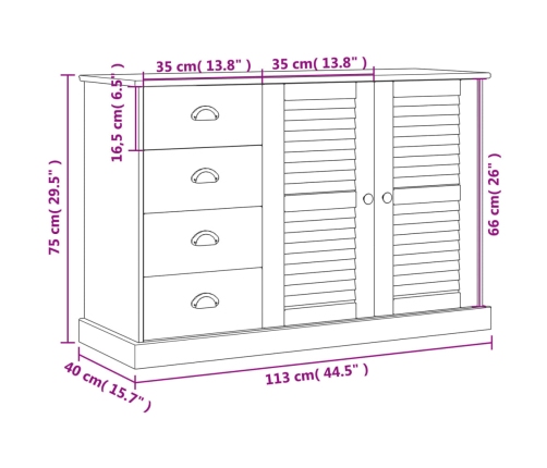 Aparador con cajones VIGO madera maciza pino 113x40x75 cm