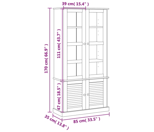 Armario con vitrina VIGO madera maciza de pino 85x35x170 cm