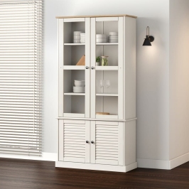 Armario con vitrina VIGO madera maciza pino blanco 85x35x170 cm