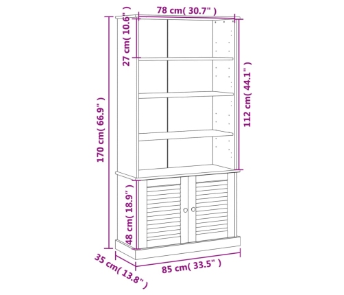 Librería VIGO madera maciza de pino 85x35x170 cm