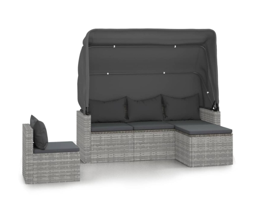 Set de sofás de jardín 4 pzas y cojines ratán sintético gris