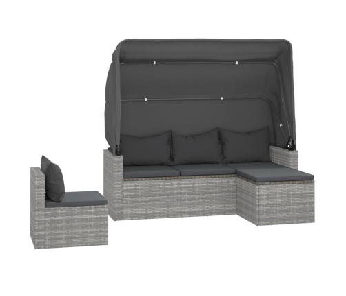 Set de sofás de jardín 4 pzas y cojines ratán sintético gris