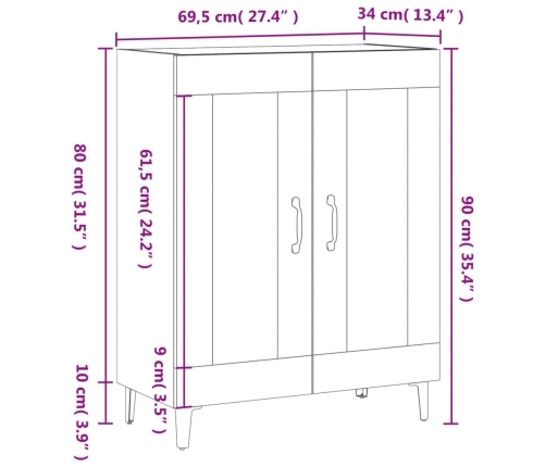 Aparador de madera de ingeniería negro 69,5x34x90 cm