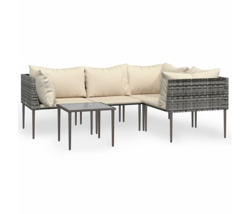 Set de muebles de jardín 5 pzas y cojines ratán sintético gris