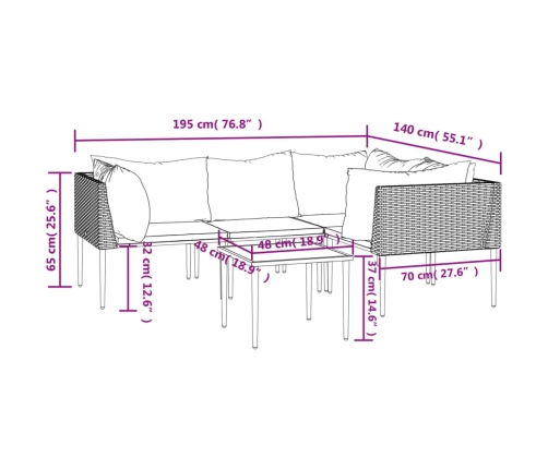 Set de muebles de jardín 5 pzas y cojines ratán sintético gris
