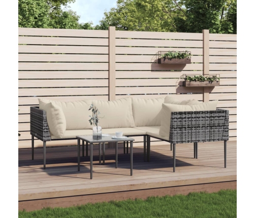 Set de muebles de jardín 5 pzas y cojines ratán sintético gris