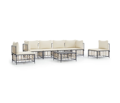 Set muebles de jardín 7 pzas y cojines ratán PE gris antracita