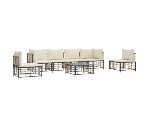 Set muebles de jardín 7 pzas y cojines ratán PE gris antracita