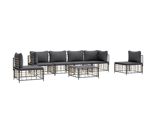 Set muebles de jardín 7 pzas y cojines ratán PE gris antracita