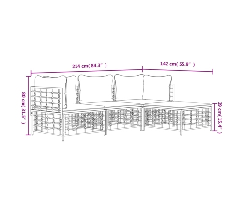 Set muebles de jardín 4 pzas y cojines ratán PE gris antracita