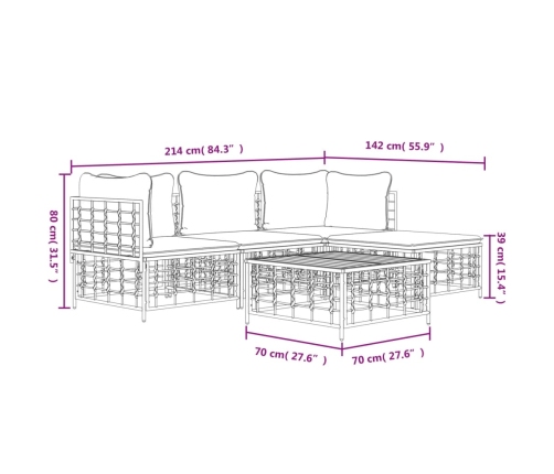 Set muebles de jardín 4 pzas y cojines ratán PE gris antracita