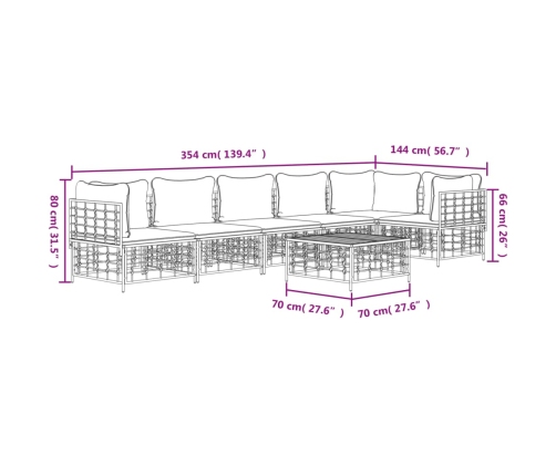 Set muebles de jardín 7 pzas y cojines ratán PE gris antracita