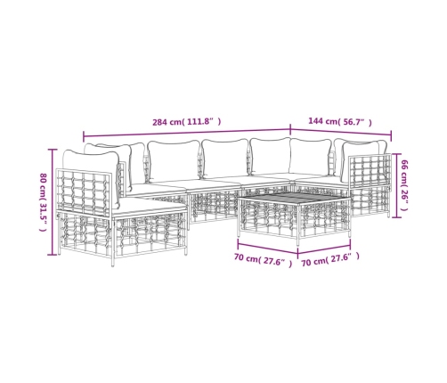 Set muebles de jardín 7 pzas y cojines ratán PE gris antracita