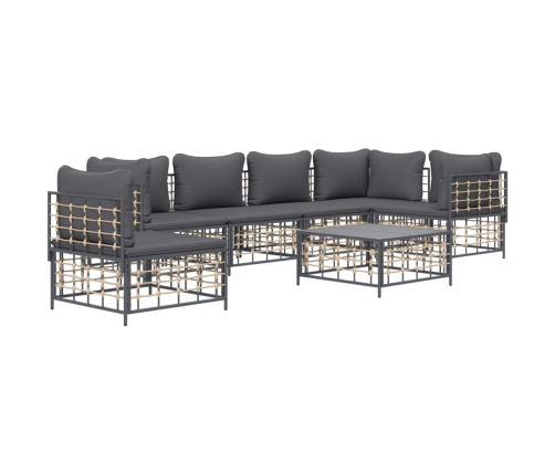 Set muebles de jardín 7 pzas y cojines ratán PE gris antracita