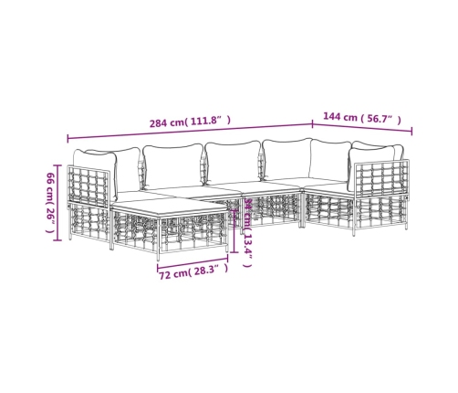 Juego de muebles de jardín 6 pzas cojines antracita ratán PE