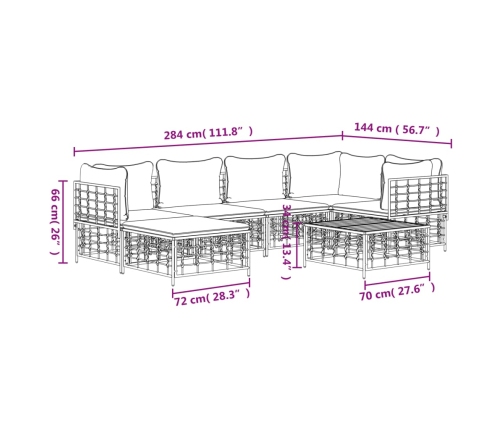 Set muebles de jardín 7 pzas y cojines ratán PE gris antracita