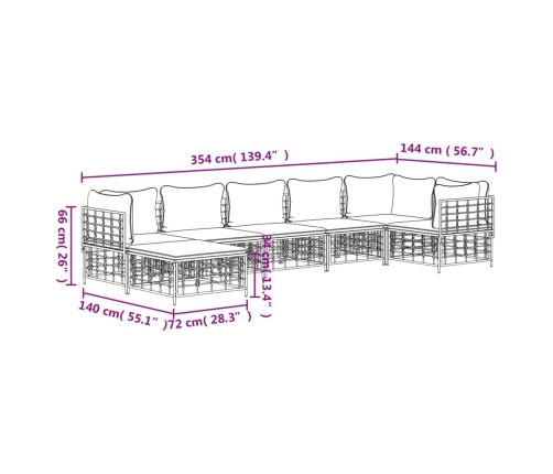 Set muebles de jardín 7 pzas y cojines ratán PE gris antracita