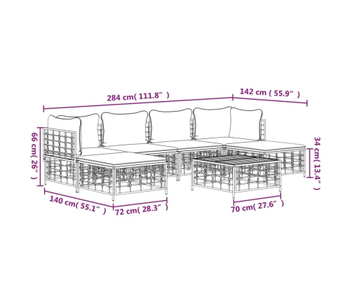 Set muebles de jardín 7 pzas y cojines ratán PE gris antracita