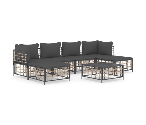 Set muebles de jardín 7 pzas y cojines ratán PE gris antracita