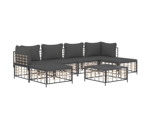 Set muebles de jardín 7 pzas y cojines ratán PE gris antracita