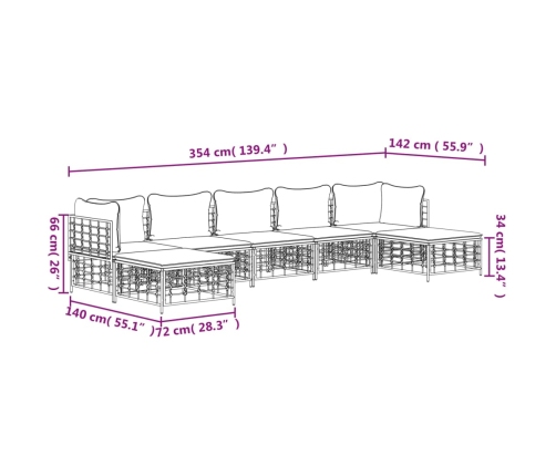 Set muebles de jardín 7 pzas y cojines ratán PE gris antracita