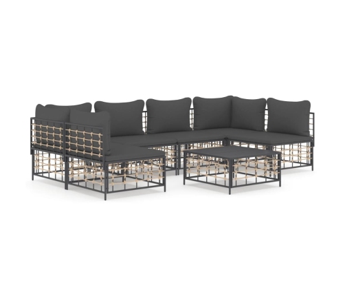 Set muebles de jardín 7 pzas y cojines ratán PE gris antracita