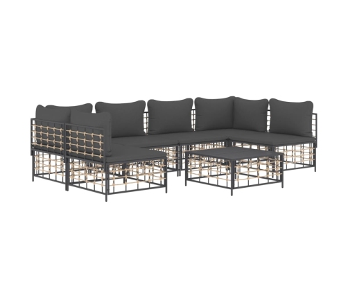 Set muebles de jardín 7 pzas y cojines ratán PE gris antracita