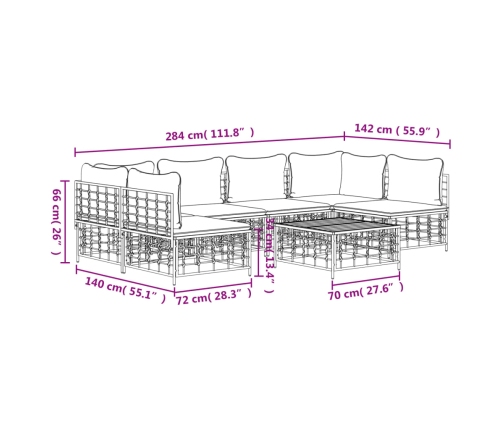 Set muebles de jardín 7 pzas y cojines ratán PE gris antracita