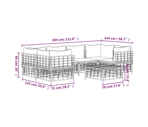 Set muebles de jardín 7 pzas y cojines ratán PE gris antracita